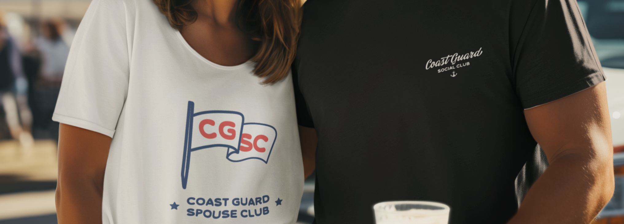 T shirt mockup of a smiling man and a woman hugging each other at a tailgate party m37581